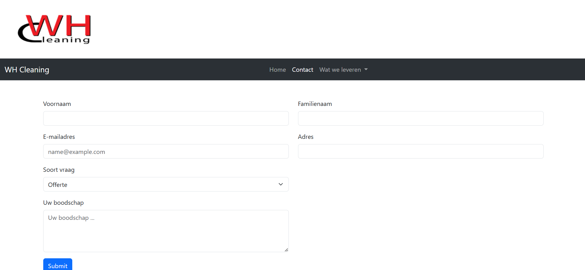 Contact pagina nieuwe website